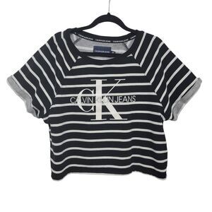 Calvin Klein Jeans Y2K Boxy Striped Crop Top Black White XXL